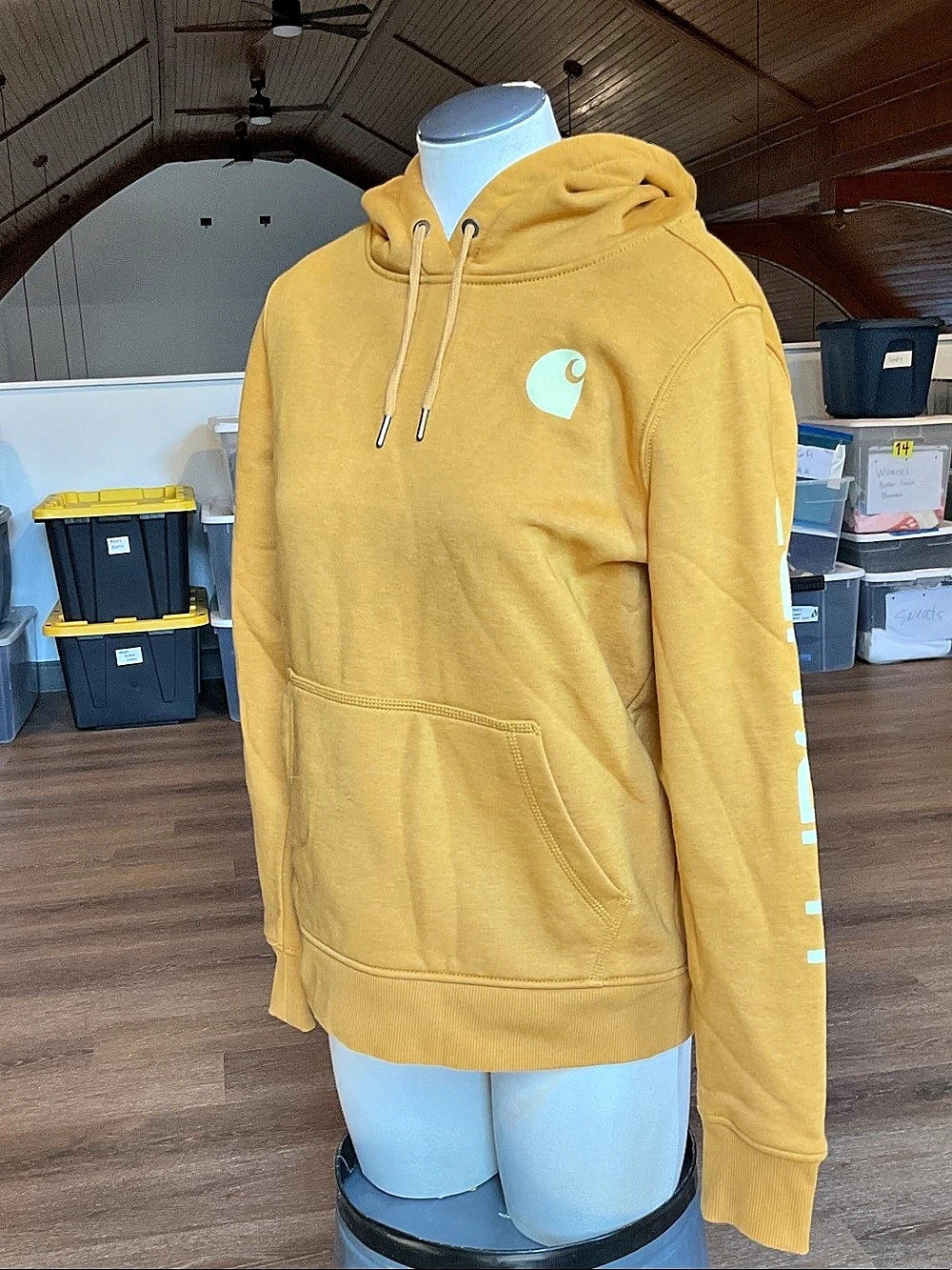 Carhartt Women's Relaxed Fit Midweight Logo Sleeve Graphic Hoodie Yellow
